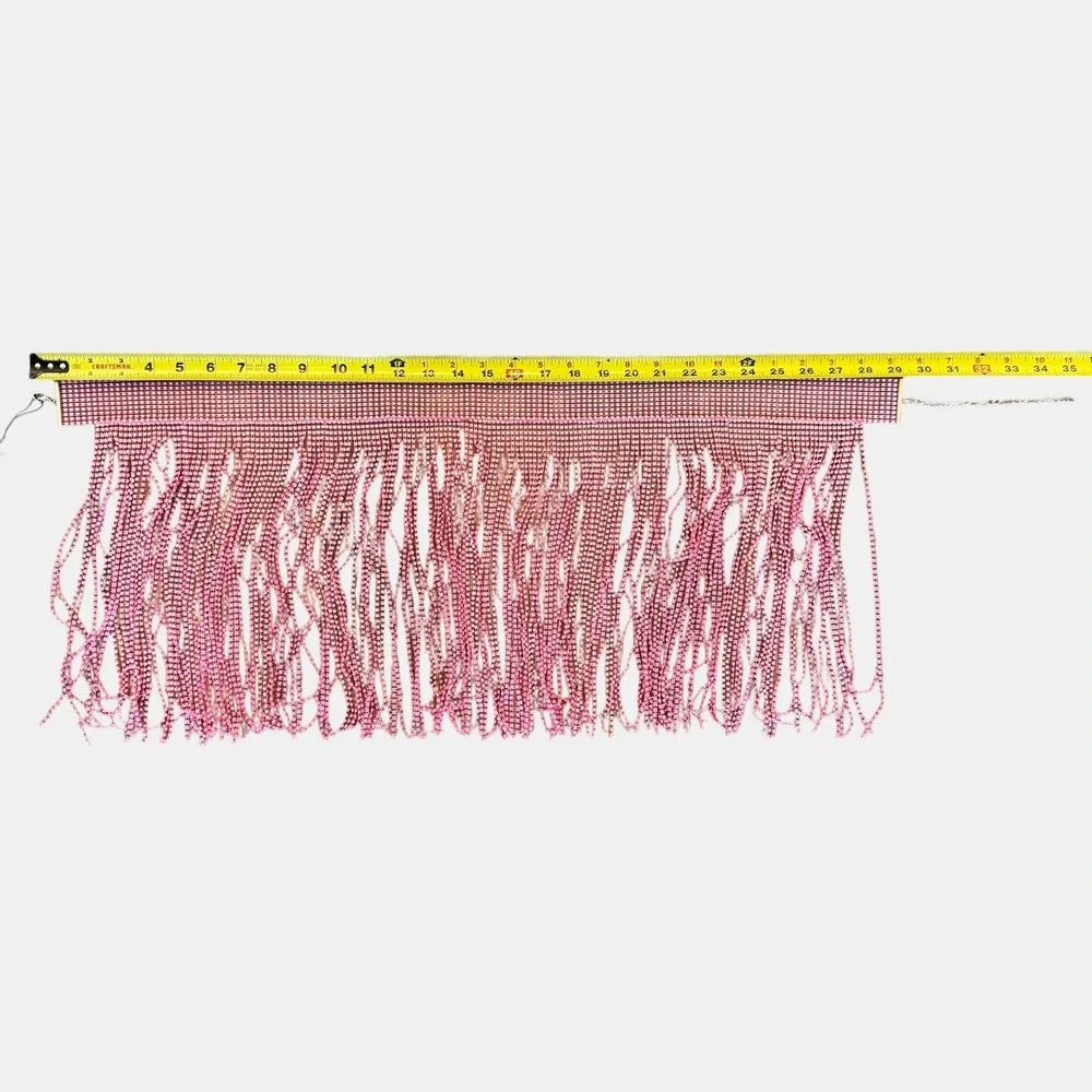 L&B Pink Rhinestone Fringe Belt Festival Rave M‎ Statement Tassel Accessory Wrap